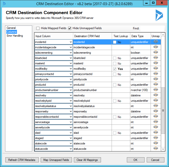 Final Update of CRM Record - Column Mappings